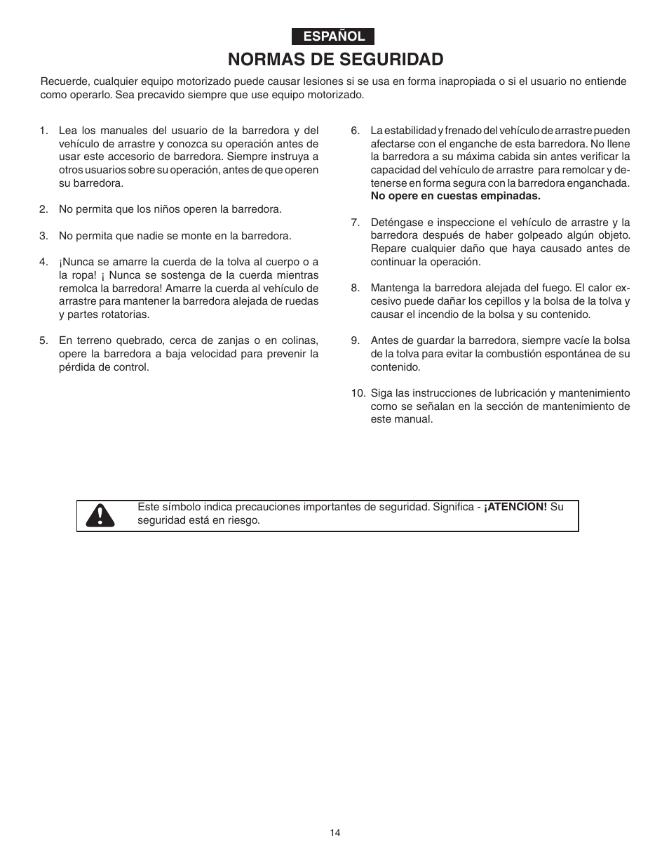 Normas de seguridad | Agri-Fab 45-0331 User Manual | Page 14 / 24