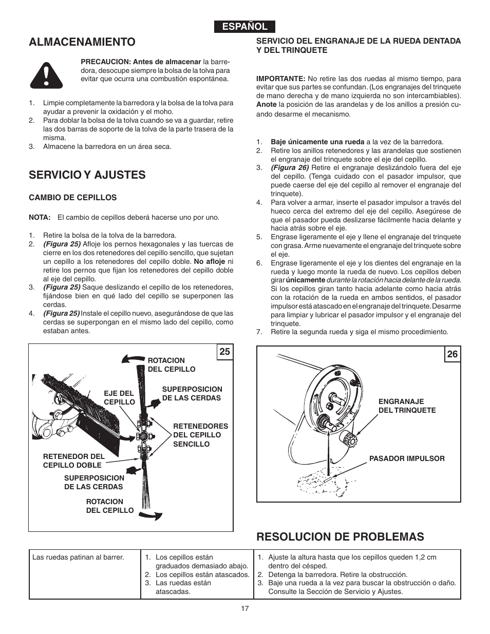 Almacenamiento servicio y ajustes, Resolucion de problemas | Agri-Fab 45-0331 User Manual | Page 17 / 24