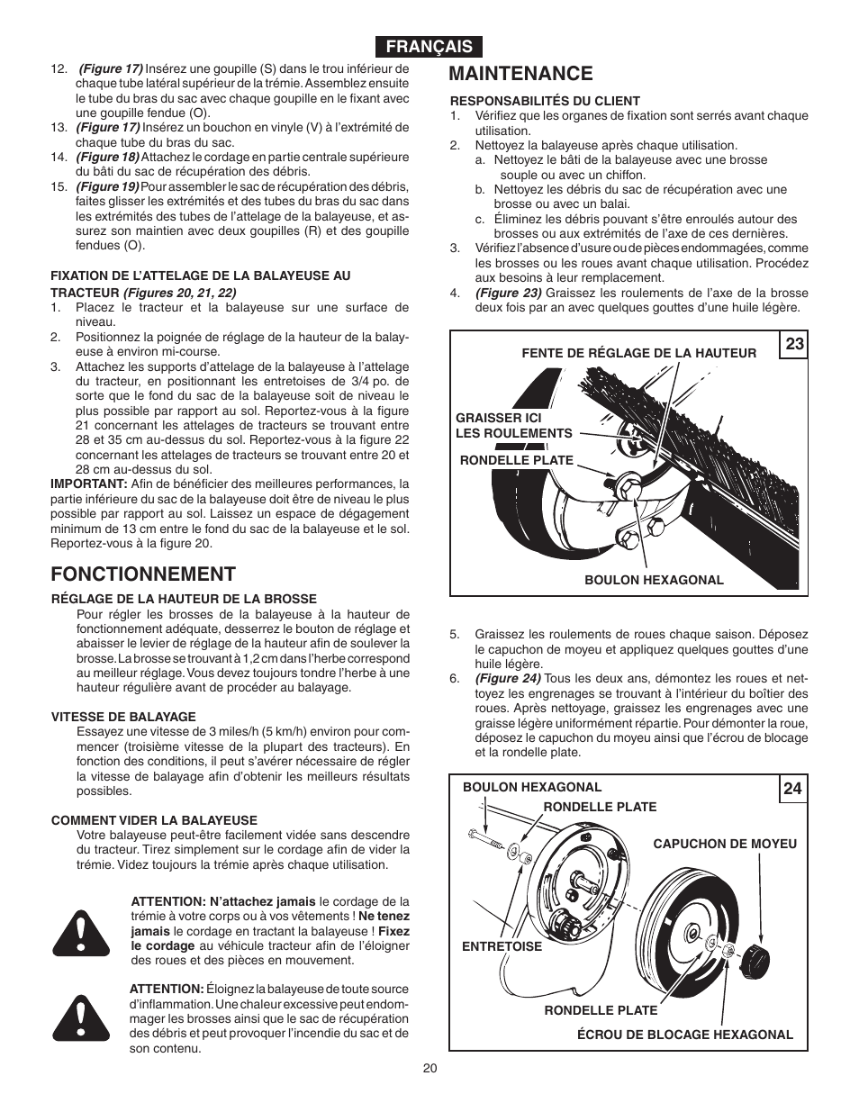 Fonctionnement, Maintenance, Français | Agri-Fab 45-0331 User Manual | Page 20 / 24