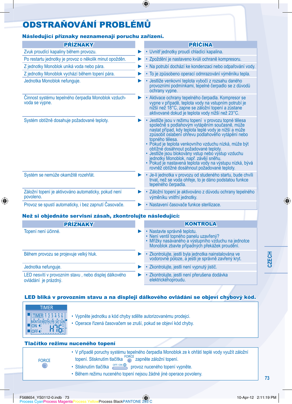 Odstraňování problémů | Panasonic WHMXF09D3E51 User Manual | Page 73 / 76