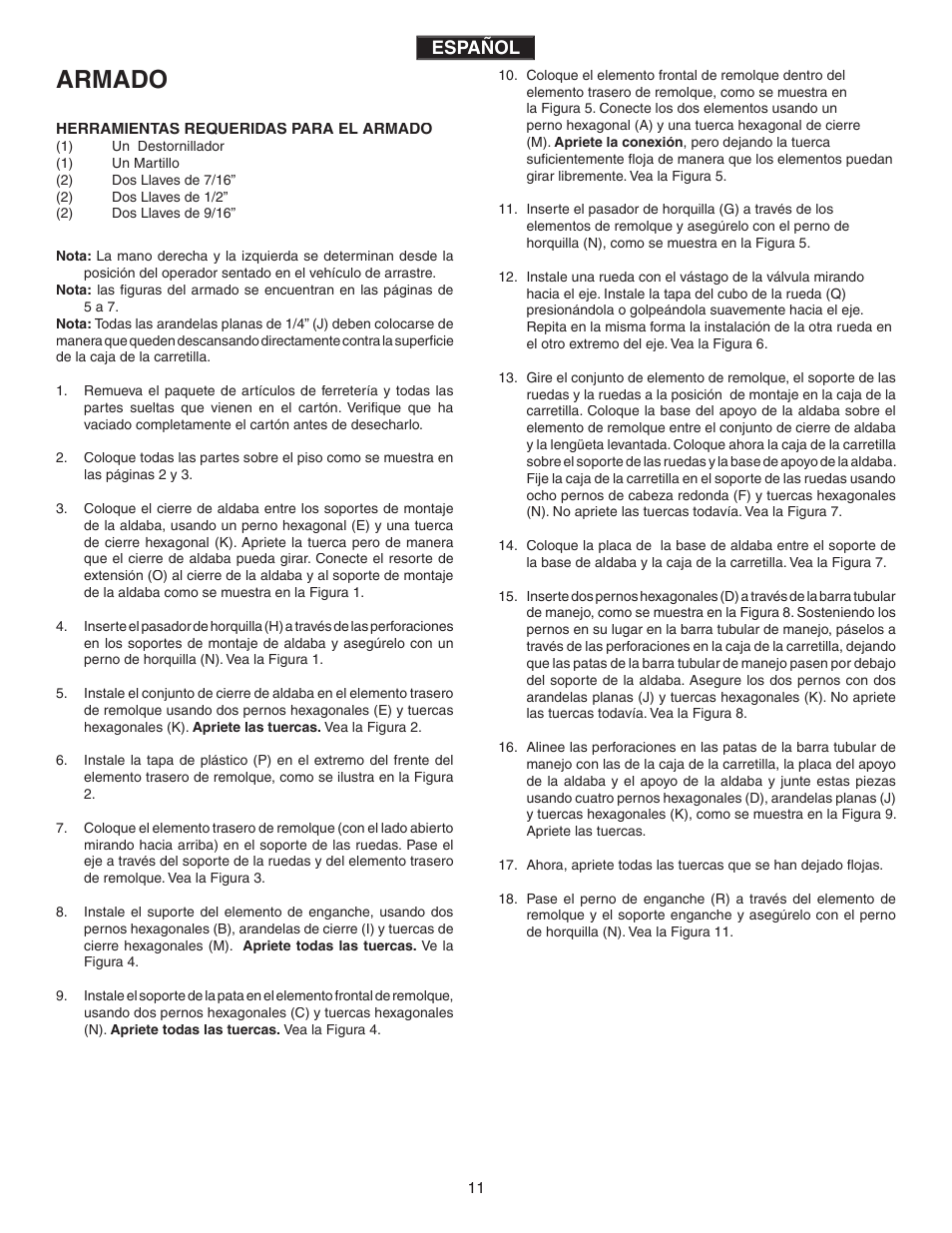 Armado, Español | Agri-Fab 45-0345 User Manual | Page 11 / 20