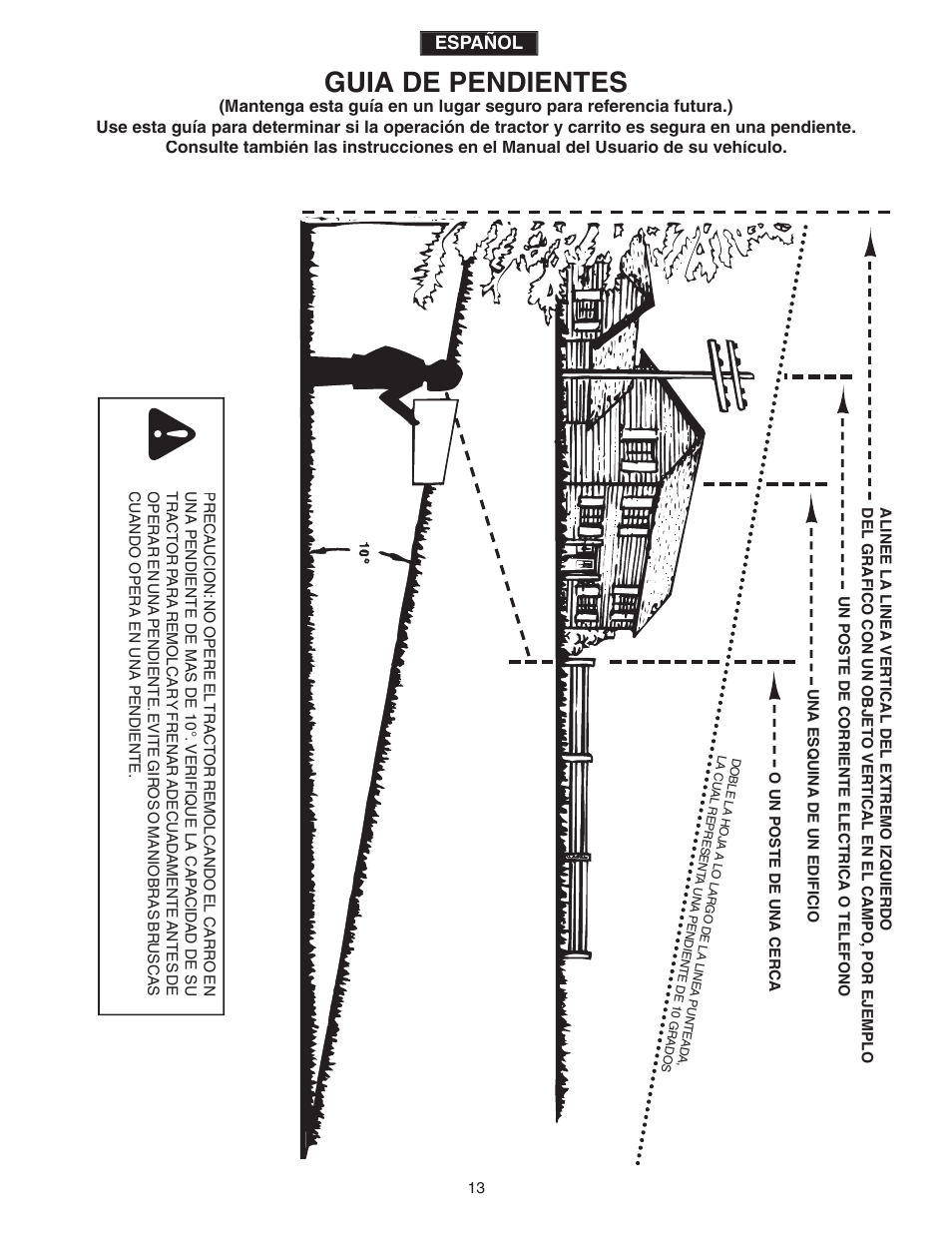 Guia de pendientes, Español | Agri-Fab 45-0345 User Manual | Page 13 / 20