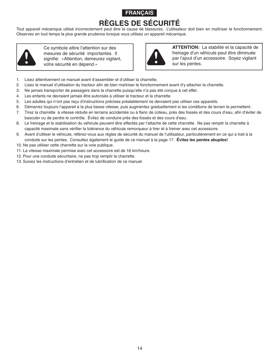 Règles de sécurité | Agri-Fab 45-0345 User Manual | Page 14 / 20