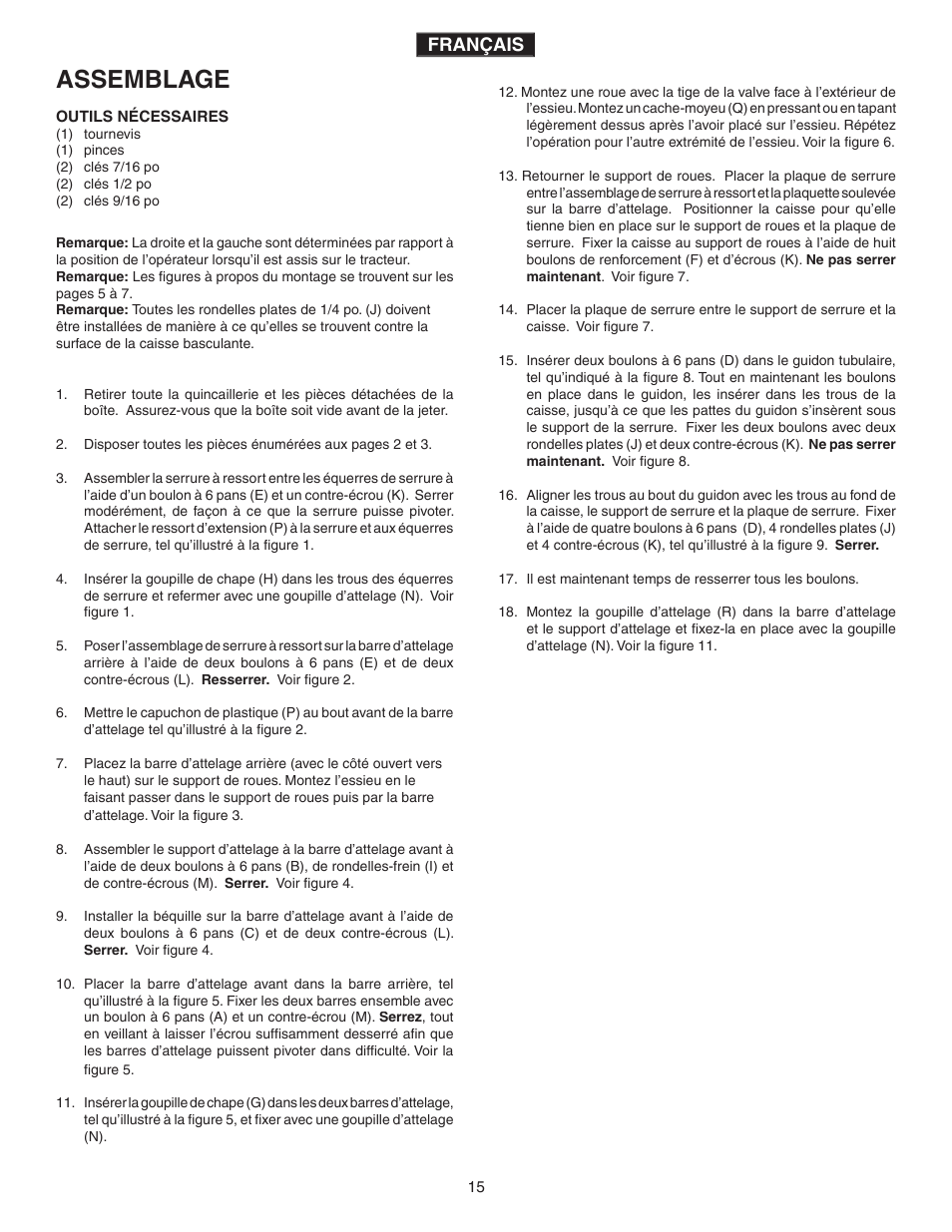 Assemblage, Français | Agri-Fab 45-0345 User Manual | Page 15 / 20