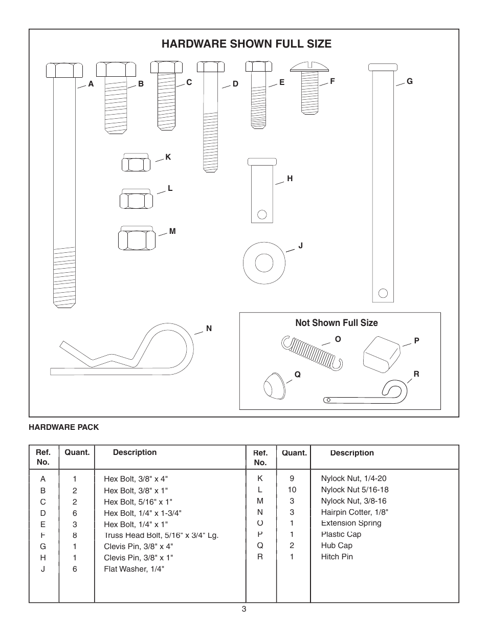 Hardware shown full size | Agri-Fab 45-0345 User Manual | Page 3 / 20