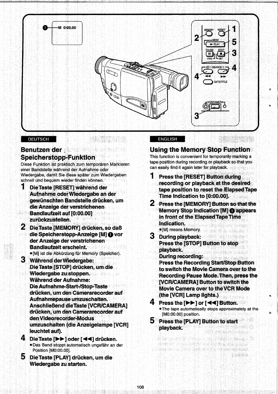 Benutzen der, speicherstopp-funktion, Benutzen der speicherstopp-funktion | Panasonic NVRX33EG User Manual | Page 108 / 138