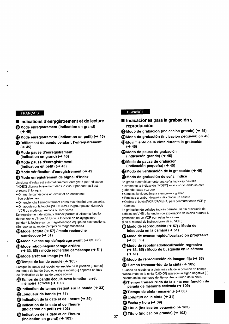 Ou la, Reporter au, Números del | Transcurrido de la | Panasonic NVRX33EG User Manual | Page 127 / 138