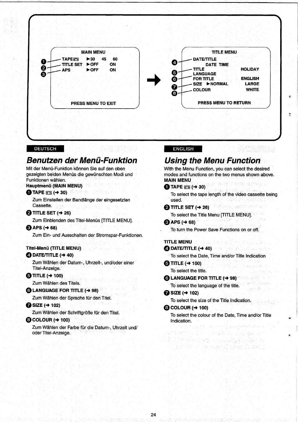 Benutzen der menü-funktion, Using the menu function | Panasonic NVRX33EG User Manual | Page 24 / 138