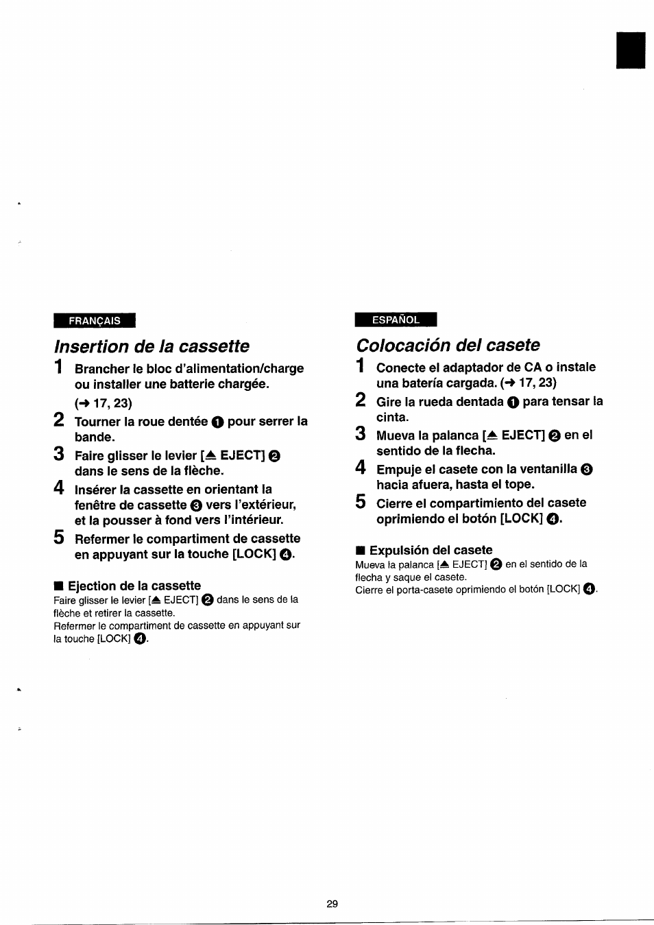 Insertion de la cassette, Colocación del casete | Panasonic NVRX33EG User Manual | Page 29 / 138