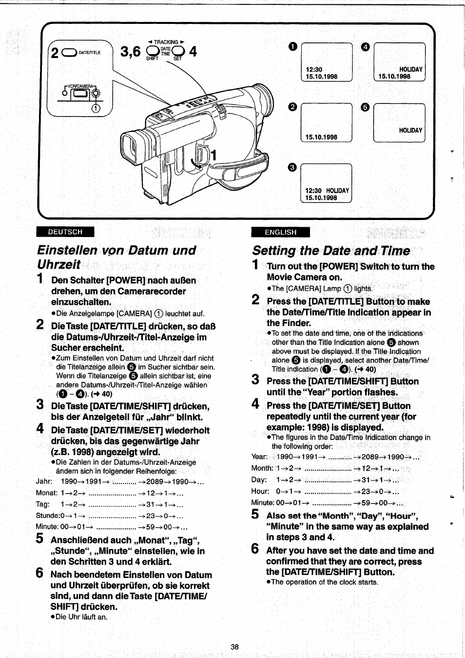 Einstellen von datum und uhrzeit, Setting the date and time, 3,6 osio 4 | Panasonic NVRX33EG User Manual | Page 38 / 138