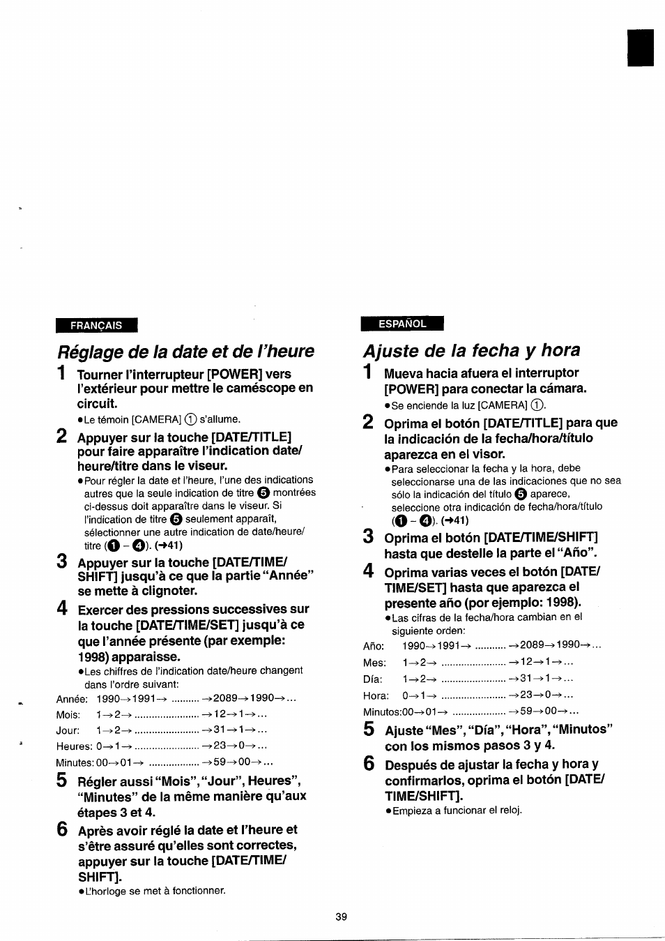 Réglage de la date et de l’heure, Ajuste de la fecha y hora | Panasonic NVRX33EG User Manual | Page 39 / 138