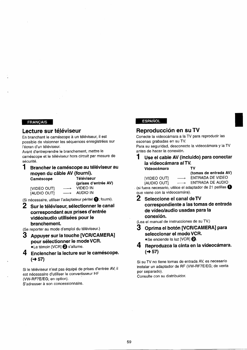 Lecture sur téjéviseur, Reproducción en su tv, Lecture sur téléviseur | Panasonic NVRX33EG User Manual | Page 59 / 138