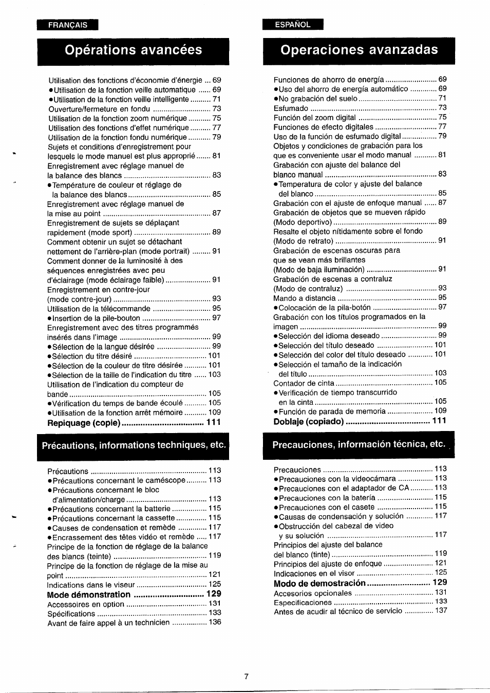 Opérations avancées operaciones avanzadas | Panasonic NVRX33EG User Manual | Page 7 / 138