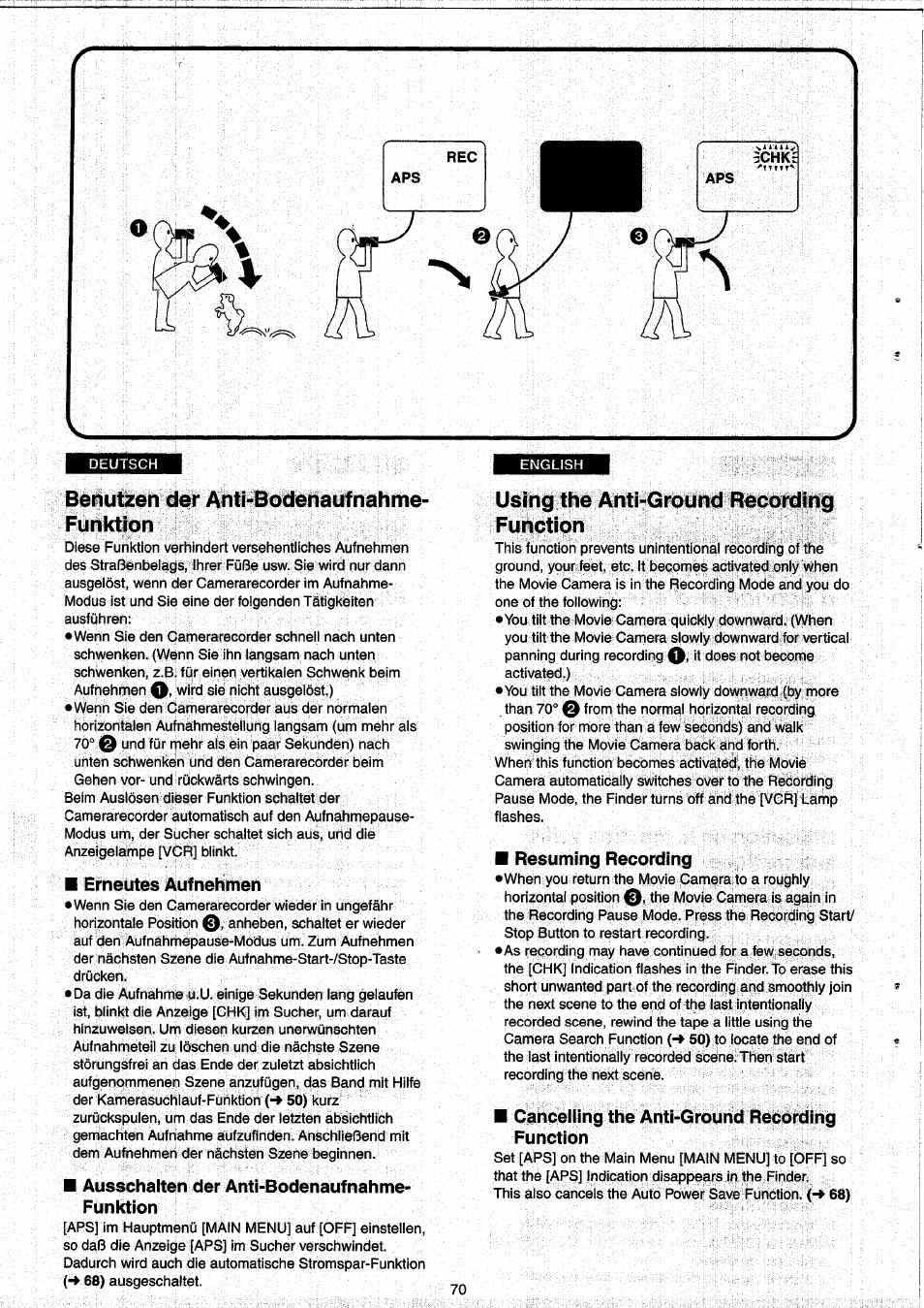 Benutzen der anti-bodenaufnahme- funktion, Using the anti-ground recording function | Panasonic NVRX33EG User Manual | Page 70 / 138