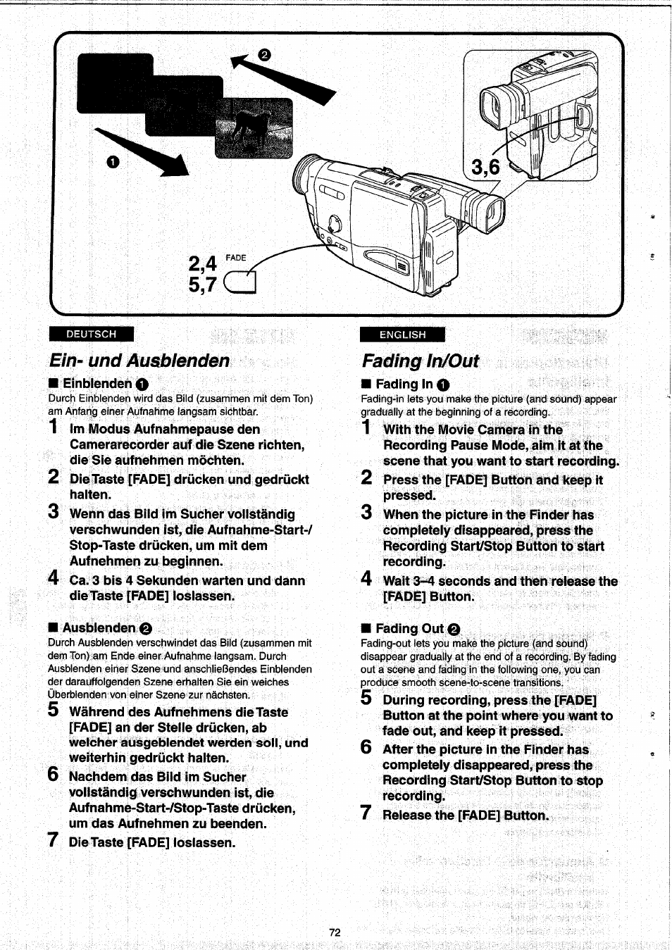 Ein- und ausblenden, Fading in/out | Panasonic NVRX33EG User Manual | Page 72 / 138