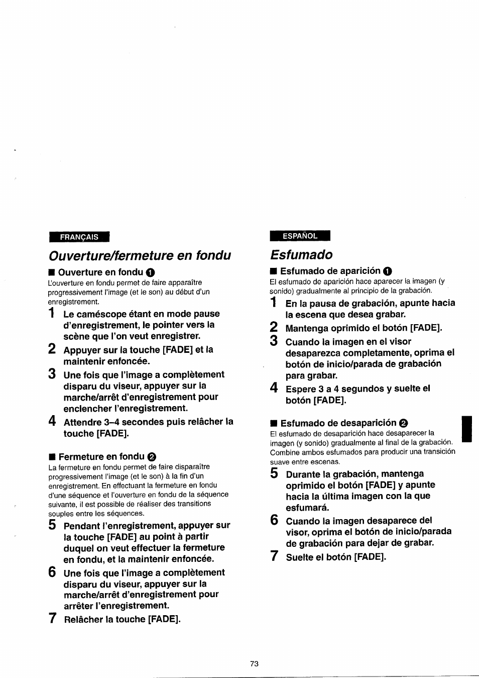 Ouverture/fermeture en fondu, Esfumado | Panasonic NVRX33EG User Manual | Page 73 / 138