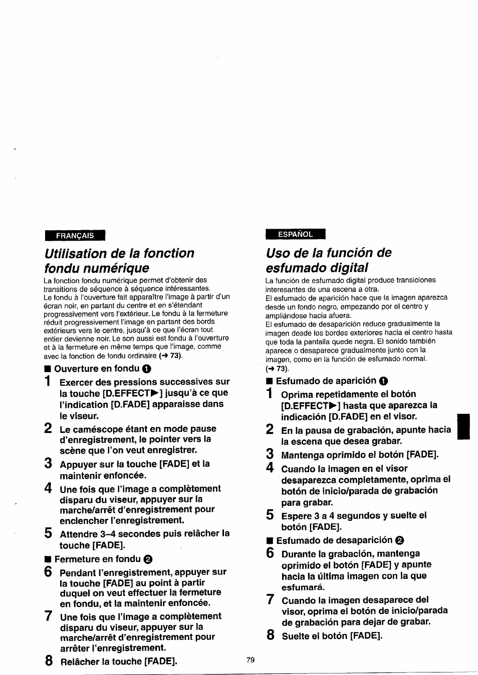 Utilisation de la fonction fondu numérique, Uso de la función de esfumado digital | Panasonic NVRX33EG User Manual | Page 79 / 138