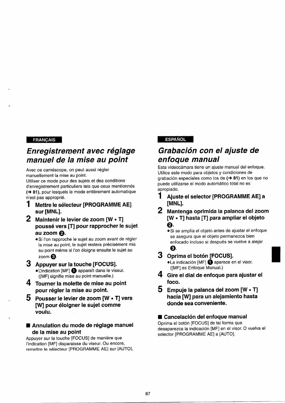 Grabación con el ajuste de enfoque manual, Grabación con el ajuste de enfoque manual.87 | Panasonic NVRX33EG User Manual | Page 87 / 138