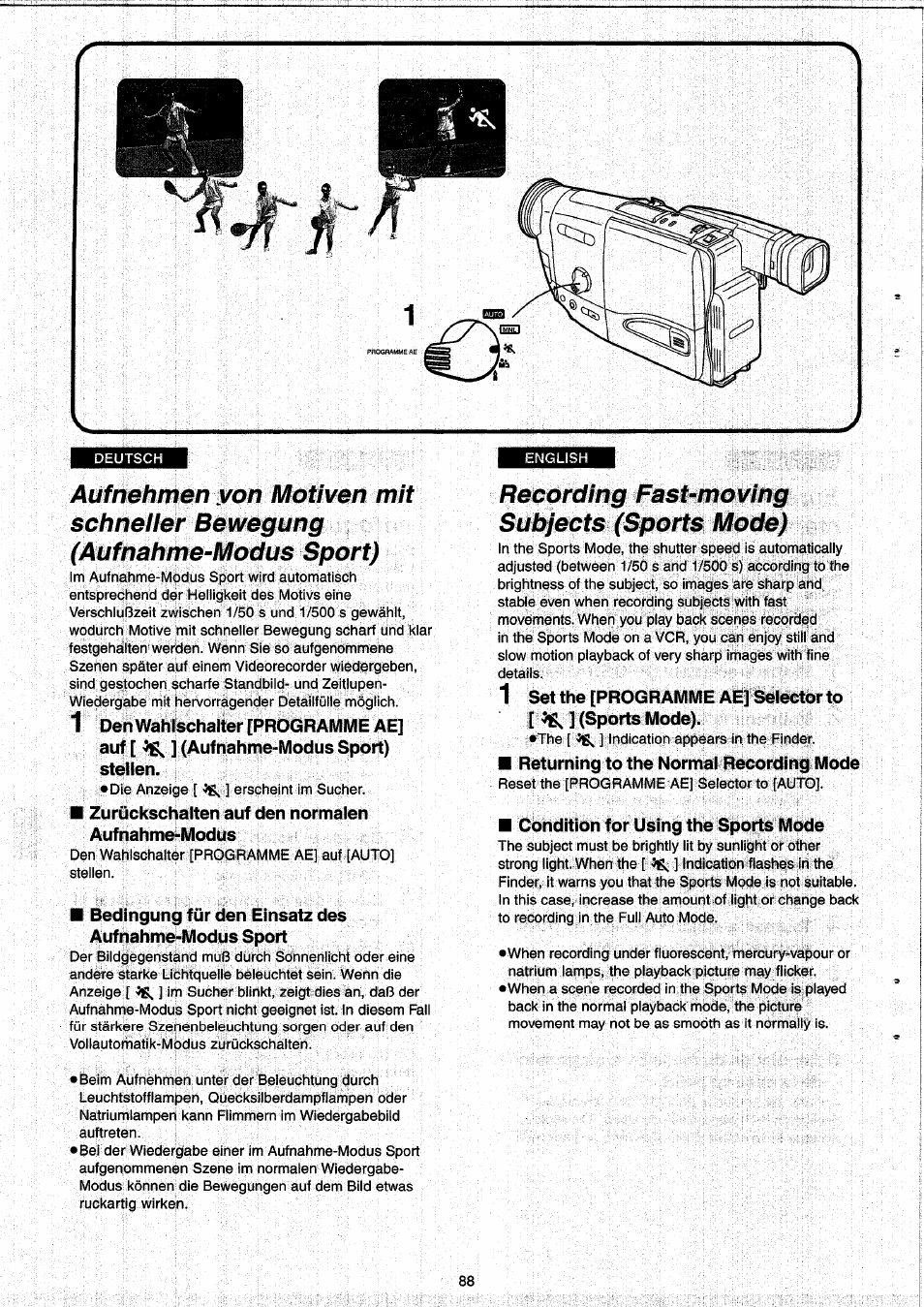 Recording fast-moving subjects (sports mode) | Panasonic NVRX33EG User Manual | Page 88 / 138