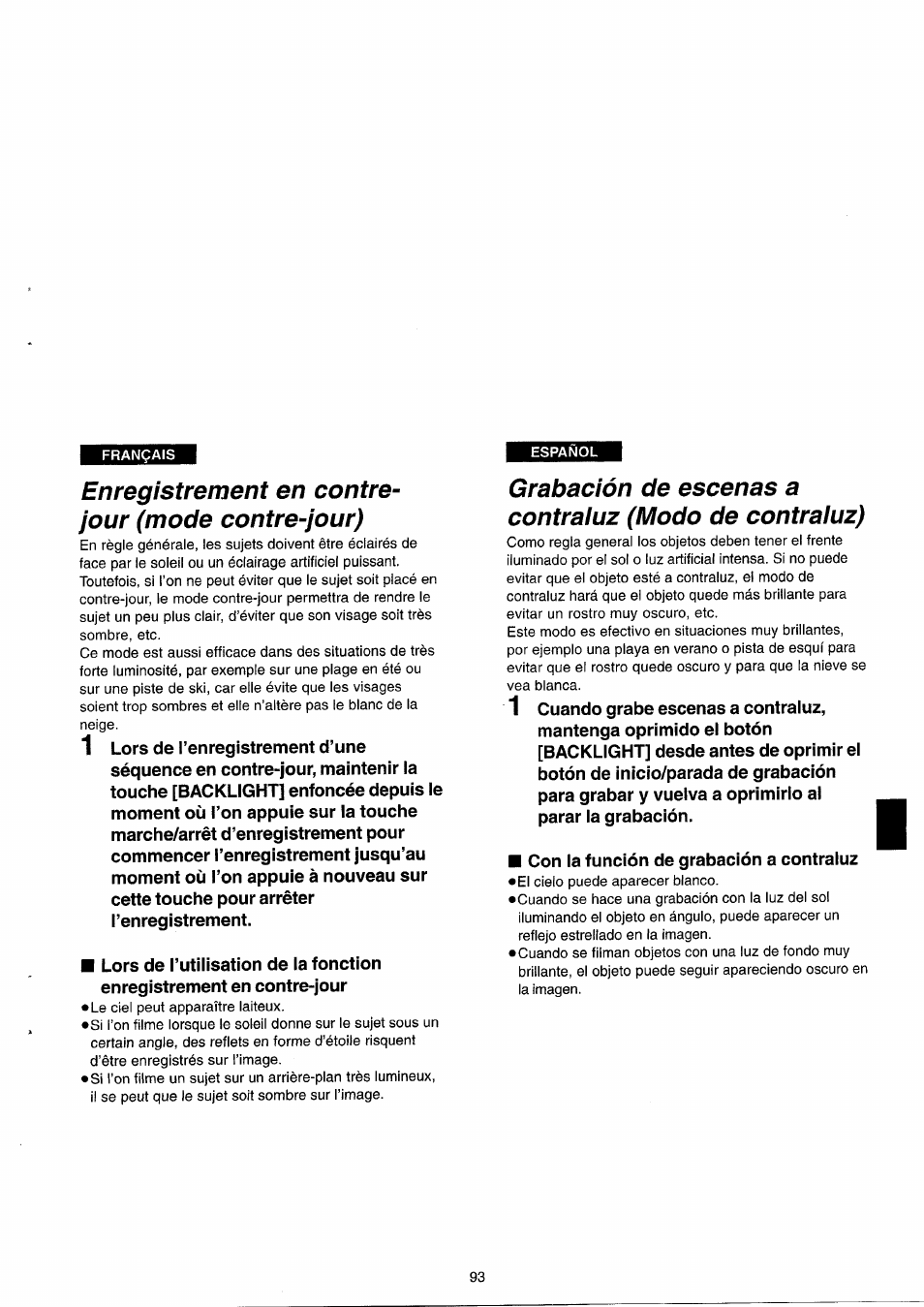 Enregistrement en contre- jour (mode contre-jour) | Panasonic NVRX33EG User Manual | Page 93 / 138