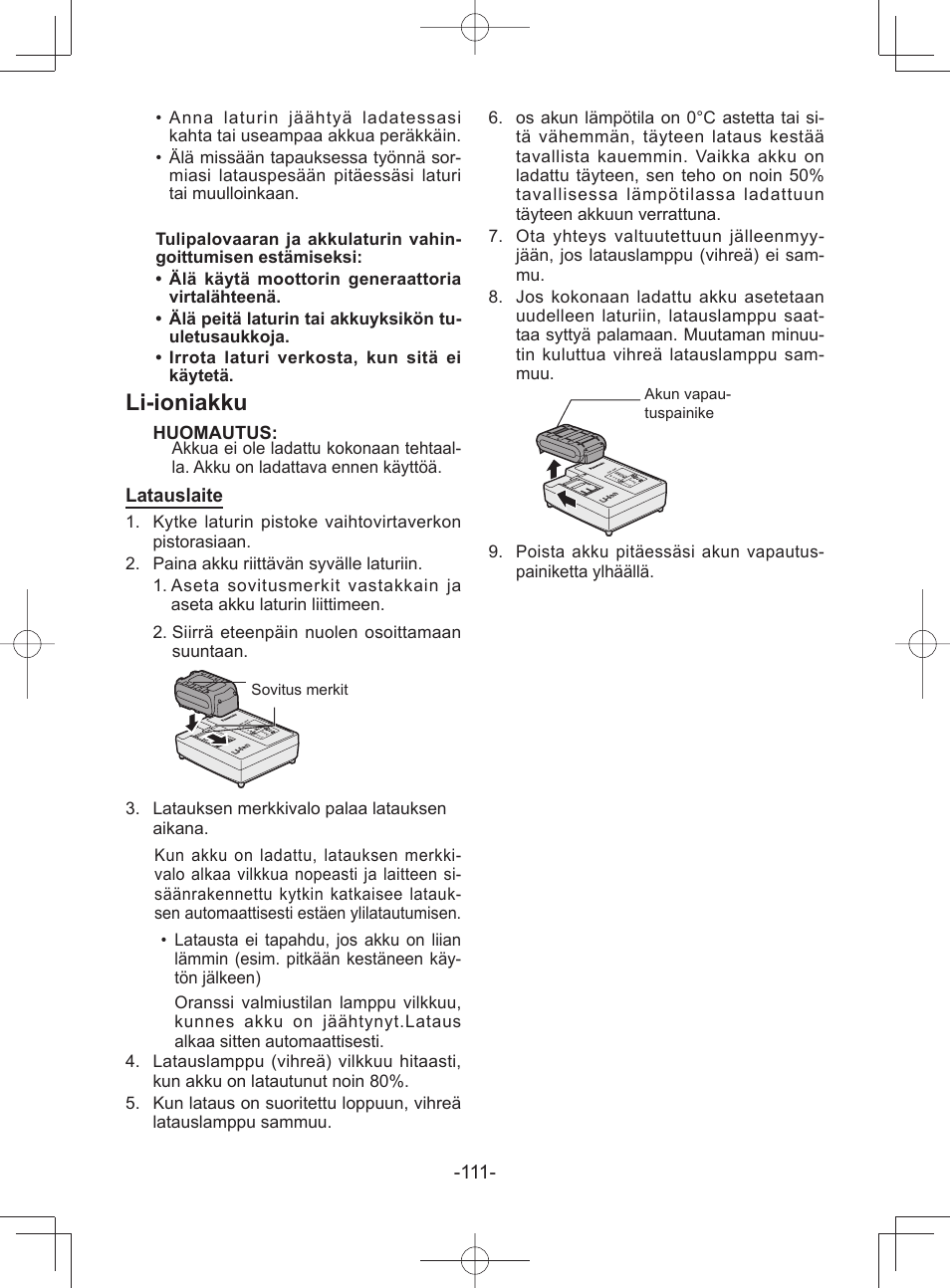 Li-ioniakku | Panasonic EY45A1 User Manual | Page 111 / 116