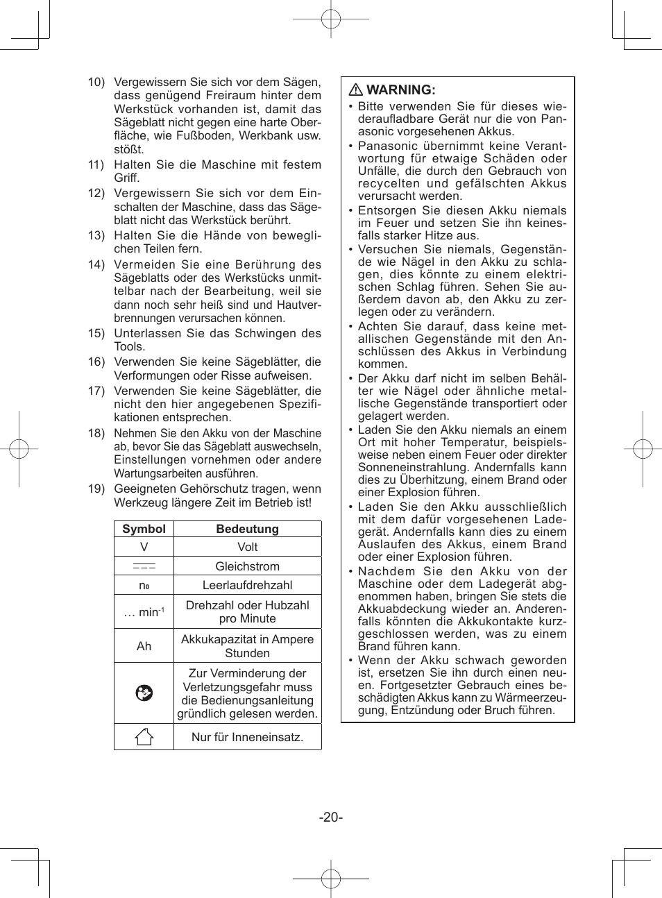 Panasonic EY45A1 User Manual | Page 20 / 116