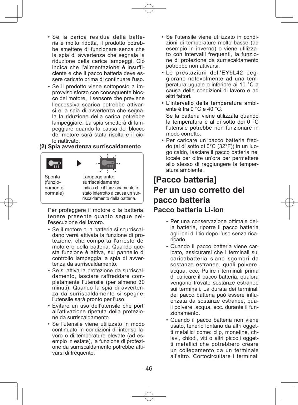 Pacco batteria li-ion | Panasonic EY45A1 User Manual | Page 46 / 116