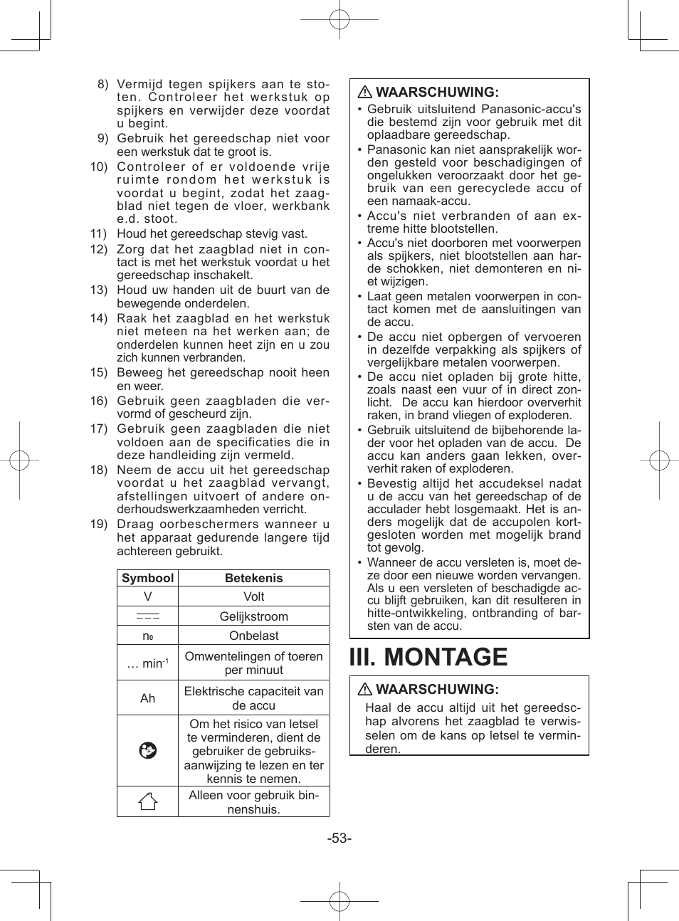 Iii. montage | Panasonic EY45A1 User Manual | Page 53 / 116
