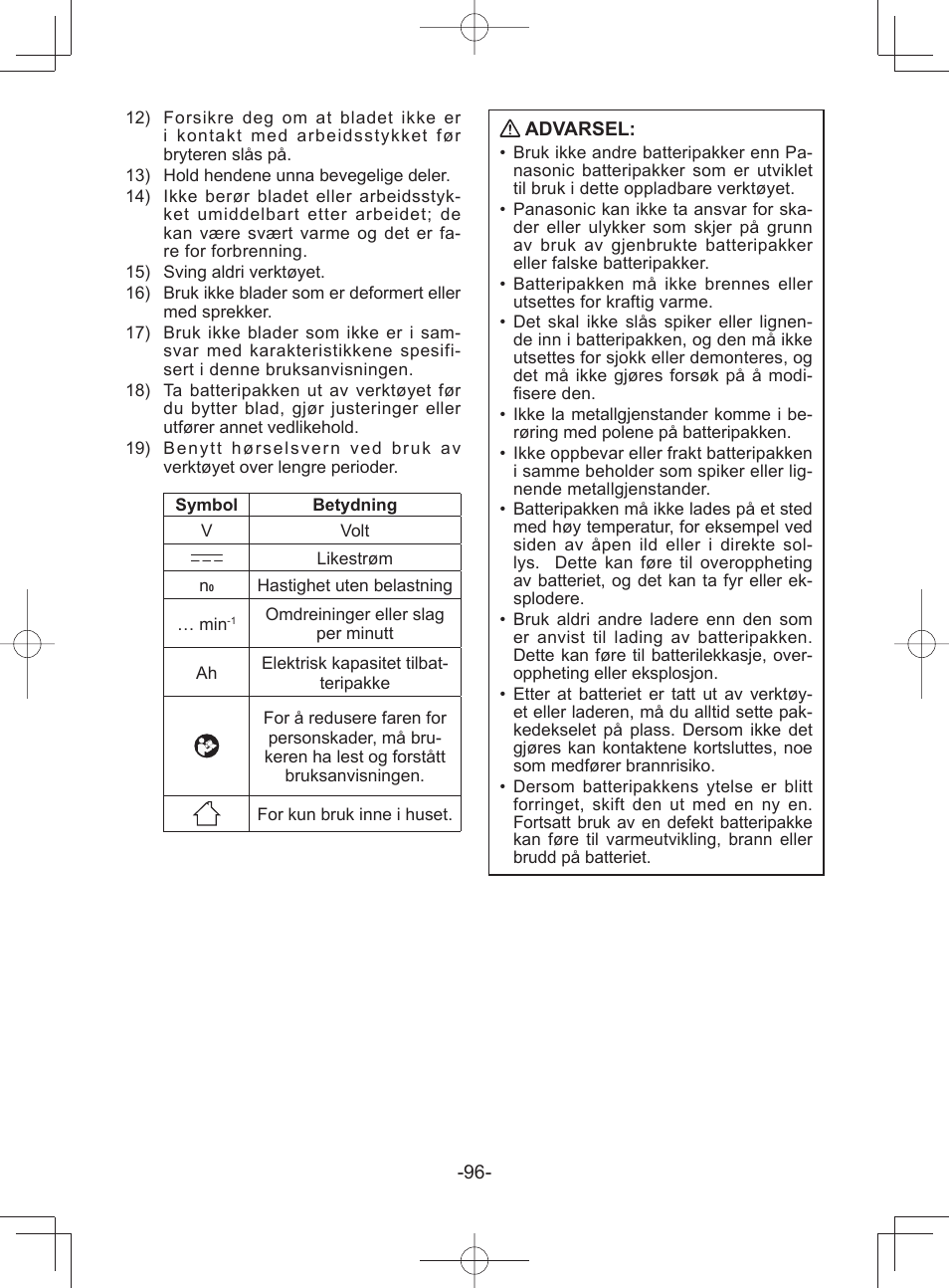 Panasonic EY45A1 User Manual | Page 96 / 116
