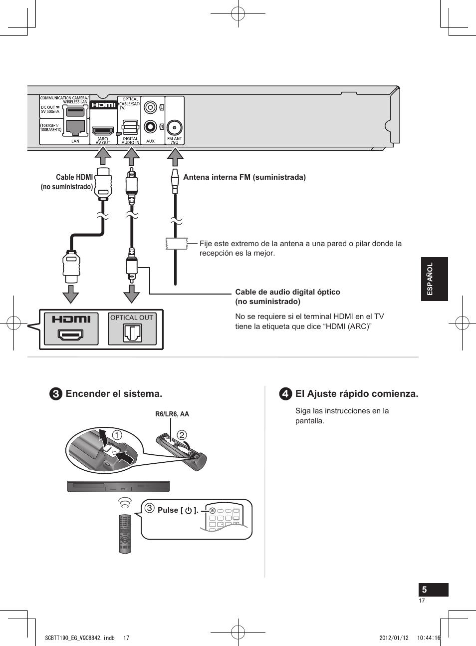 El ajuste rápido comienza, Encender el sistema | Panasonic SCBTT190EG User Manual | Page 17 / 36