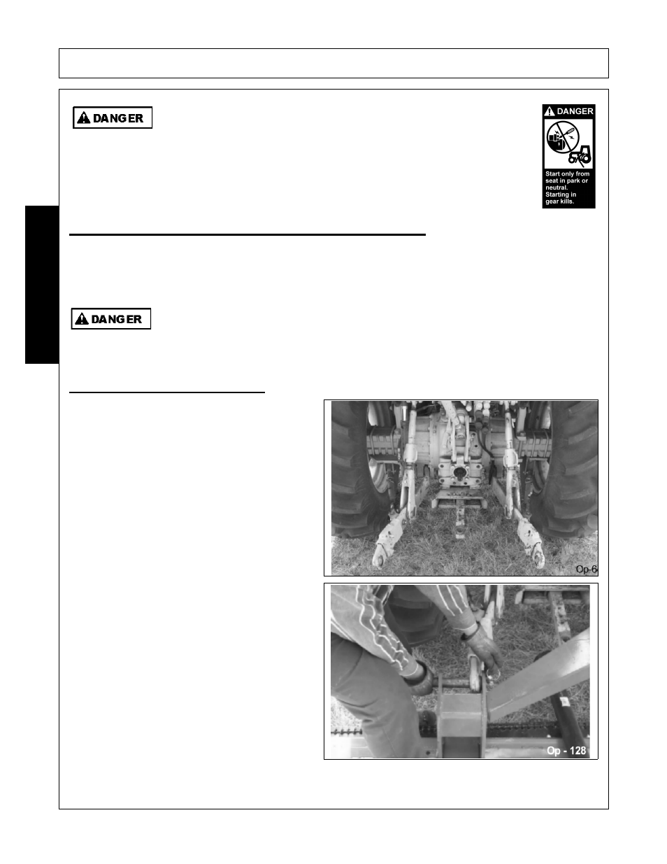 Connecting the mower to the tractor, 1 connecting mower-lift type, Turn off the tractor engine and dismount | Operation, Opera t ion | Alamo RX72  EN User Manual | Page 106 / 166