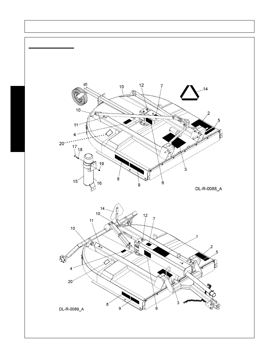 Decal location, Decal location -16, Safety | Alamo RX72  EN User Manual | Page 24 / 166