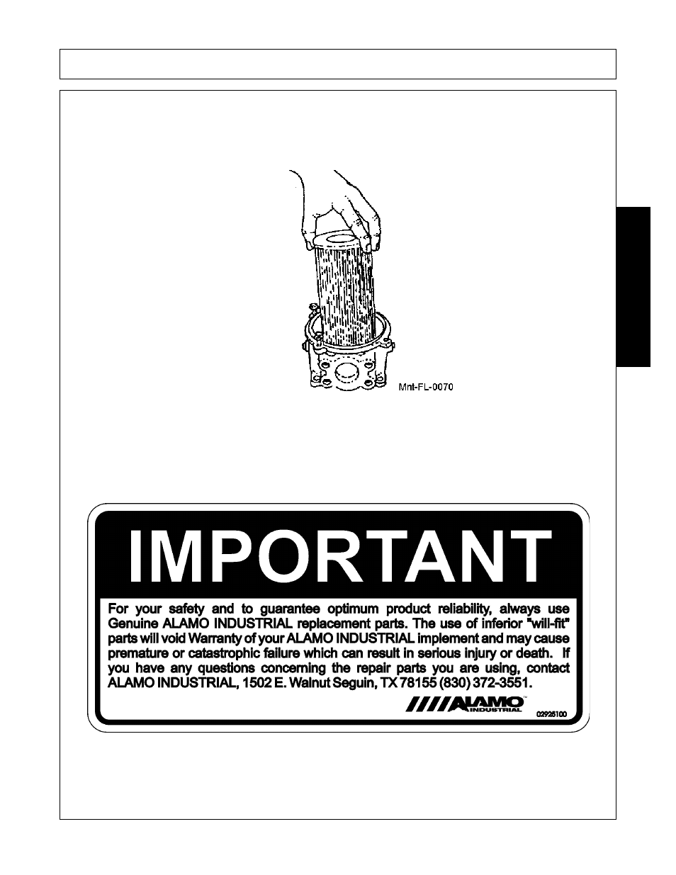 Changing hydraulic system filter (cont’d), Install the new filter, Maintenance | Alamo none User Manual | Page 143 / 150