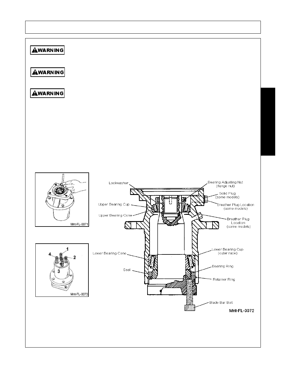 Spindle service procedure, Remove blade or pan, Remove hydraulic motor | Remove spindle assembly from mower deck, Drain remaining lubricant from housing, Spindle service procedure -17, Maintenance | Alamo none User Manual | Page 145 / 150