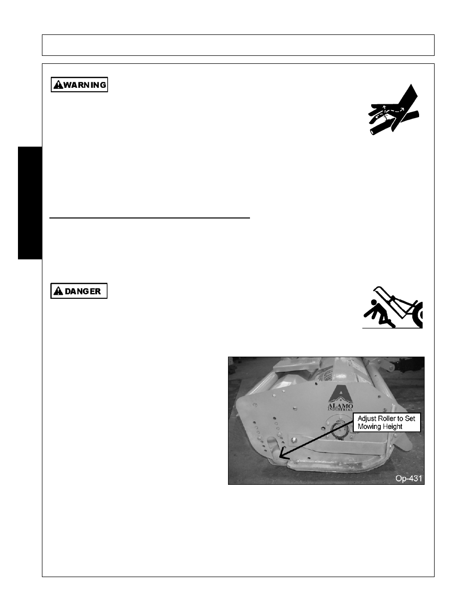 Setting mower cutting height, Roller height adjustment, Setting mower cutting height -12 | Operation, Opera t ion | Alamo none User Manual | Page 98 / 150