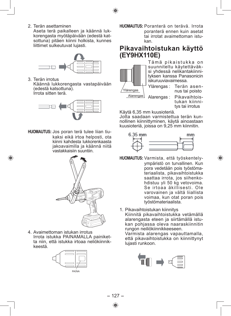 Pikavaihtoistukan käyttö (ey9hx110e) | Panasonic EY7549 User Manual | Page 127 / 140