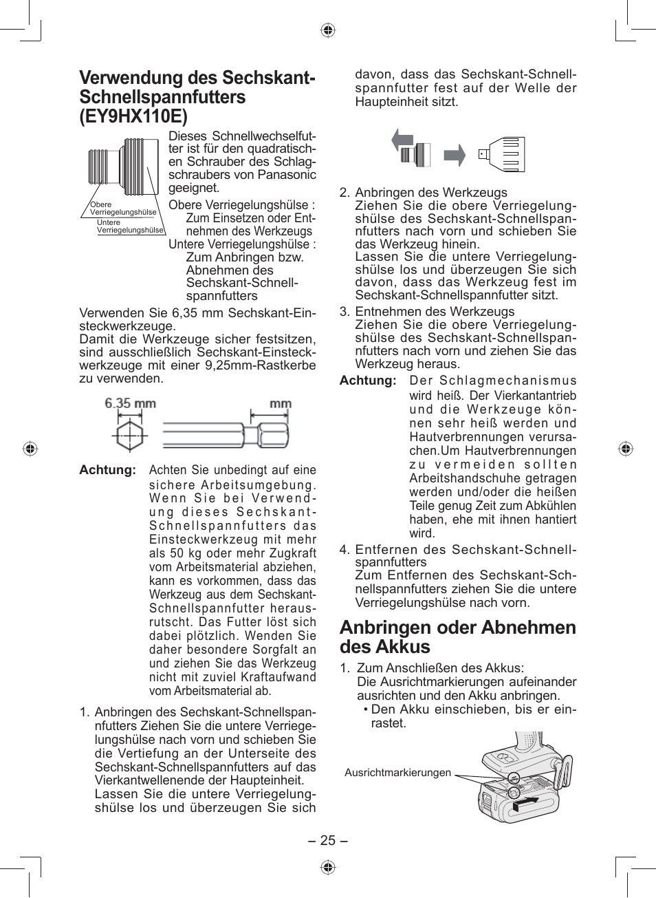 Anbringen oder abnehmen des akkus | Panasonic EY7549 User Manual | Page 25 / 140