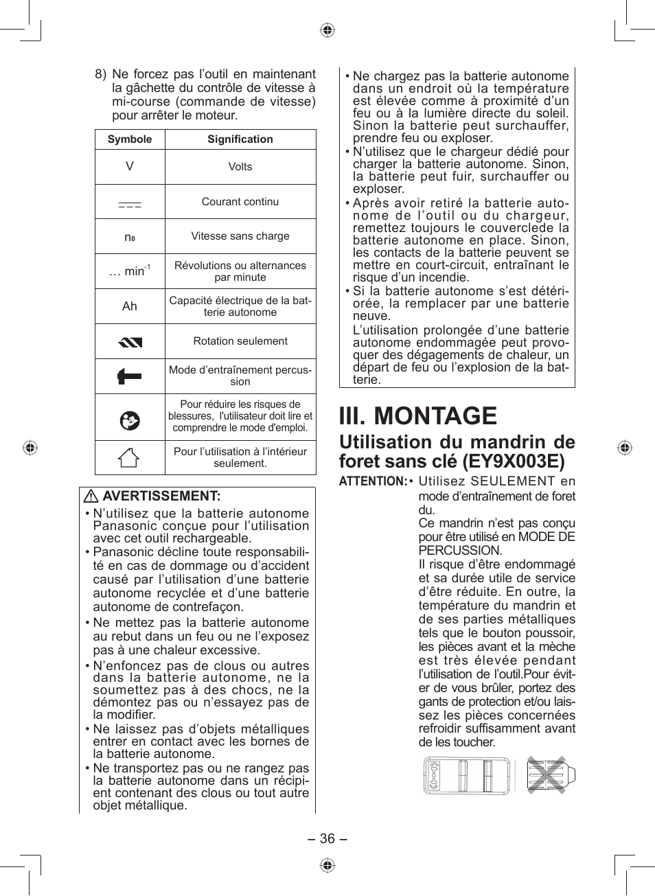 Iii. montage | Panasonic EY7549 User Manual | Page 36 / 140