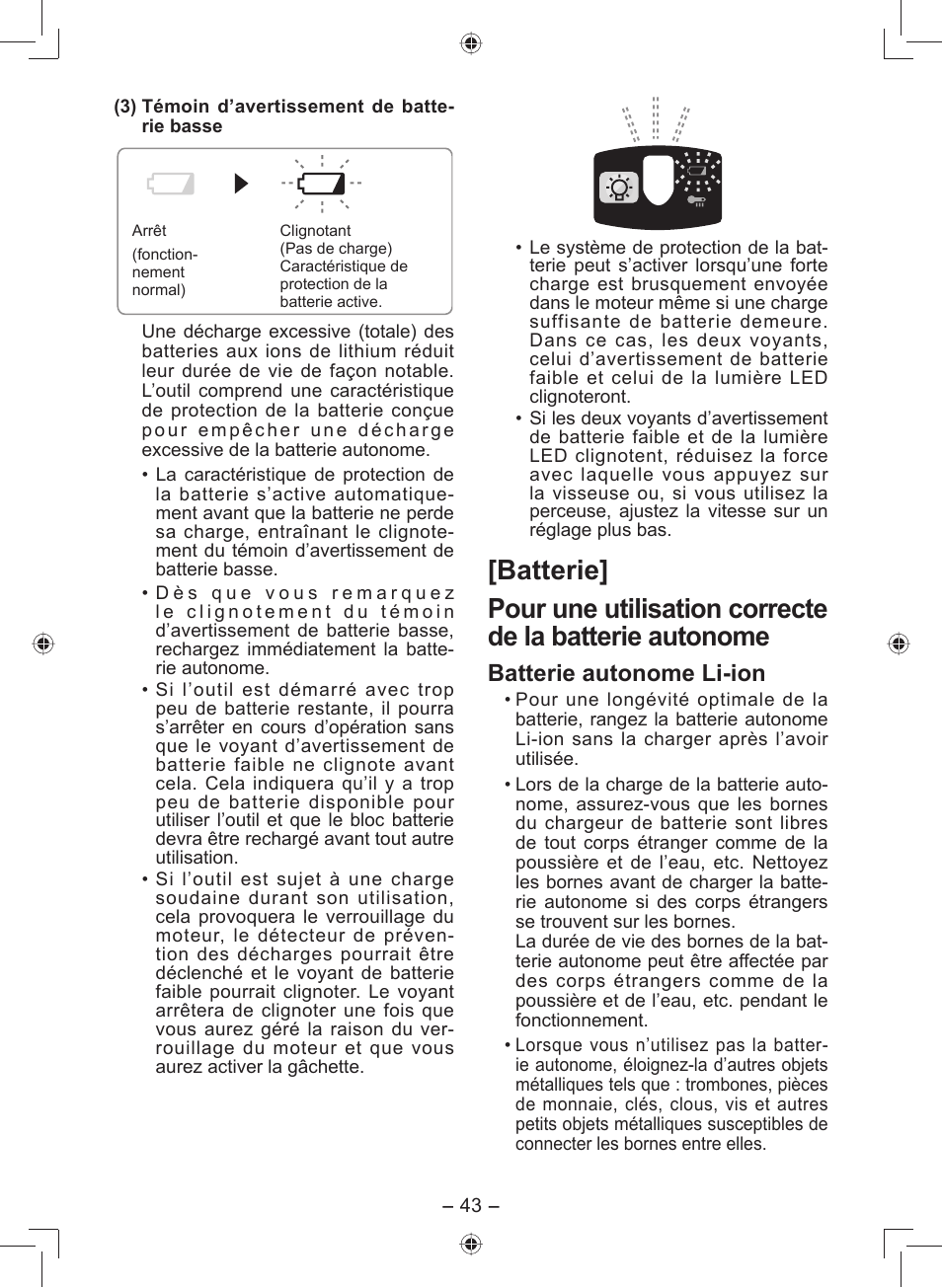 Batterie autonome li-ion | Panasonic EY7549 User Manual | Page 43 / 140