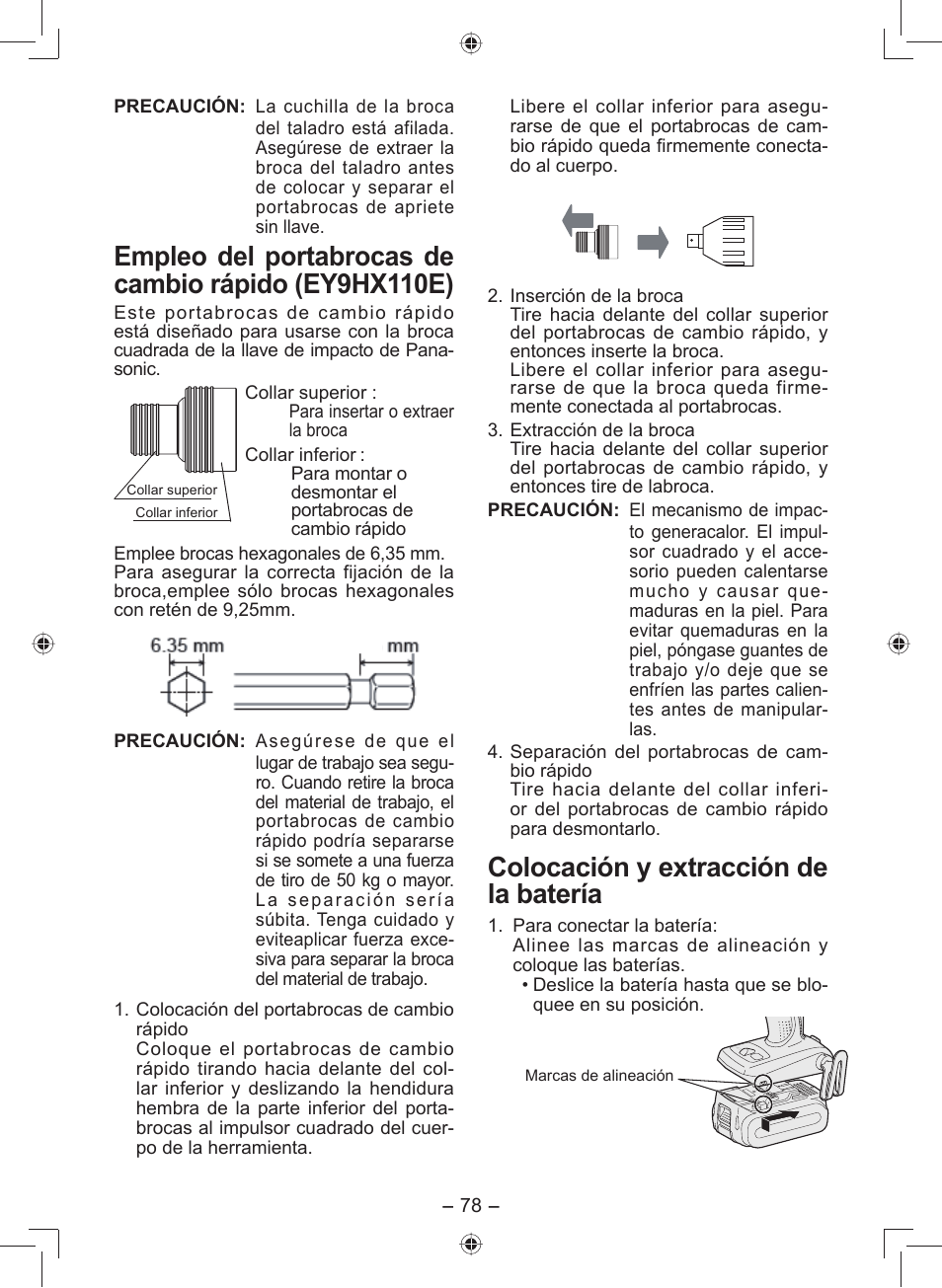 Colocación y extracción de la batería | Panasonic EY7549 User Manual | Page 78 / 140