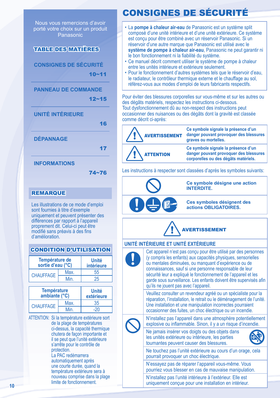 Consignes de sécurité | Panasonic WHSDF14C6E5 User Manual | Page 2 / 12