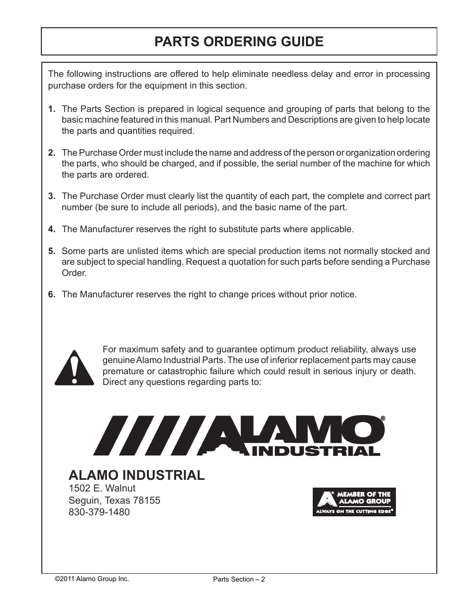 Parts ordering guide alamo industrial | Alamo 00756179P User Manual | Page 5 / 70