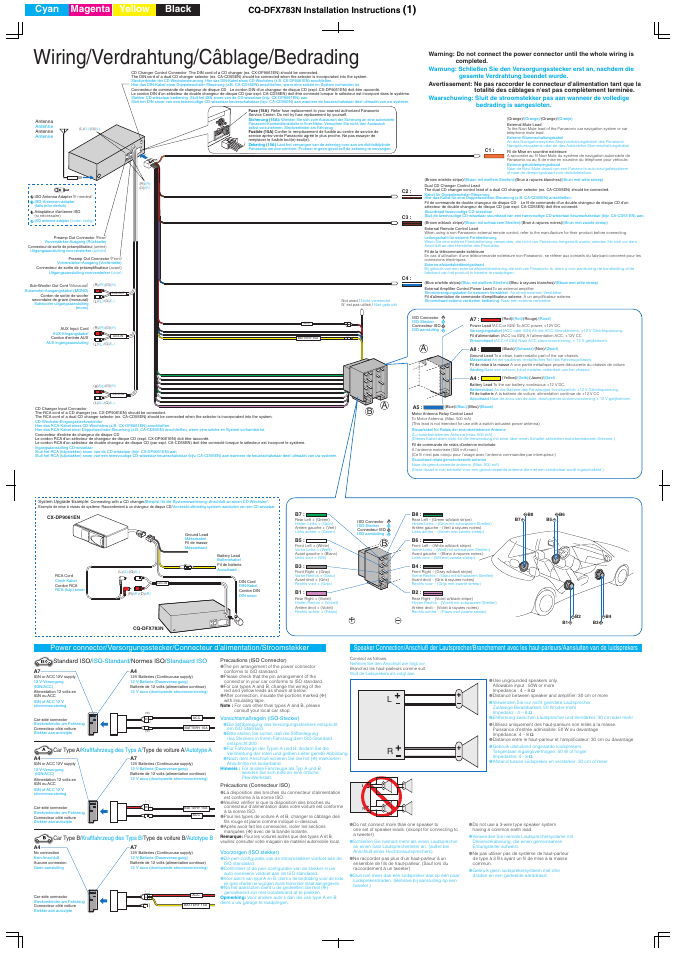 Wiring/verdrahtung/câblage/bedrading, Cyan magenta yellow black, Cq-dfx783n installation instructions | Panasonic CQDFX783N User Manual | Page 2 / 2