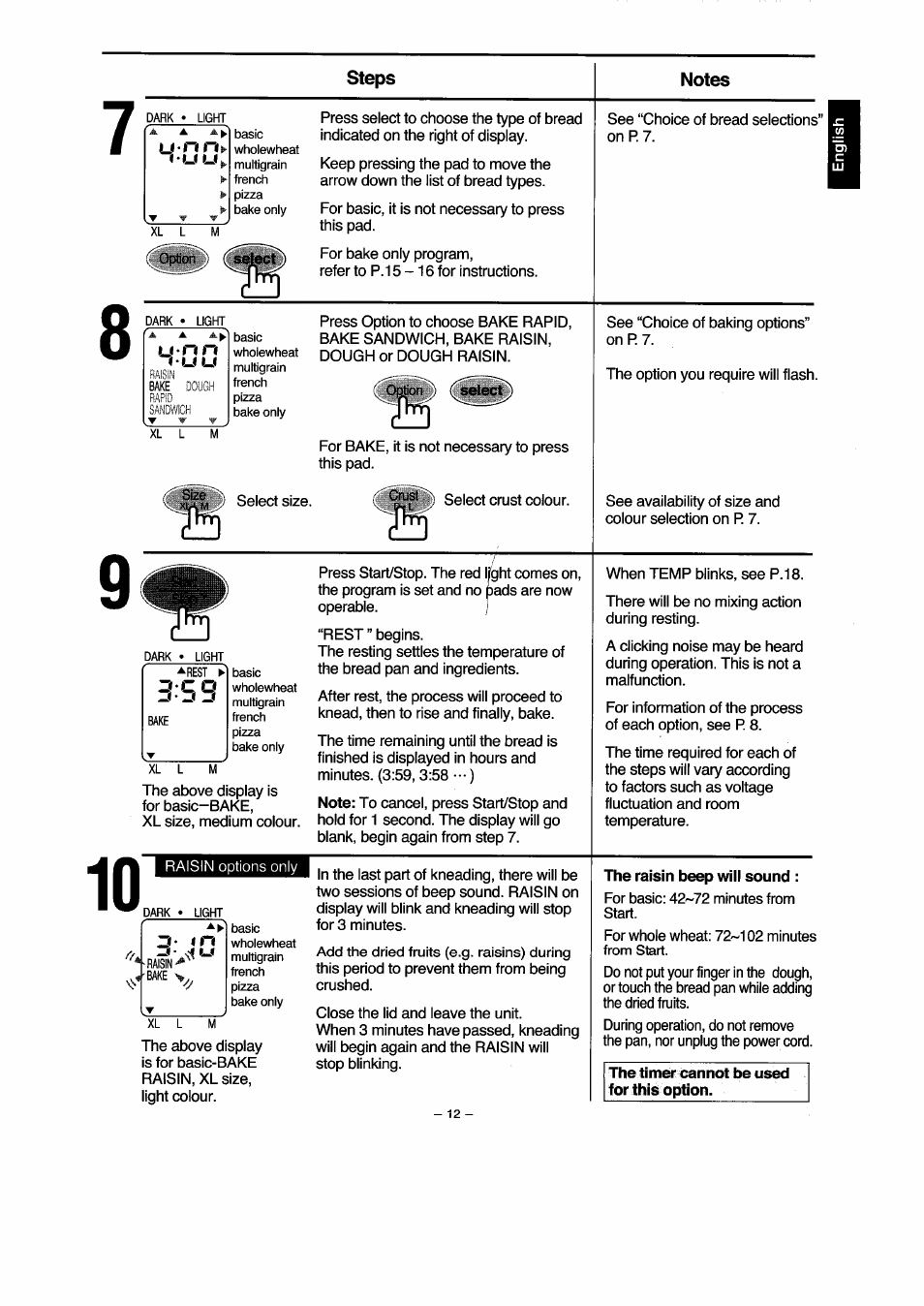 U-nn, The raisin beep wiii sound, The timer cannot be used for this option | Panasonic SD251 User Manual | Page 13 / 64