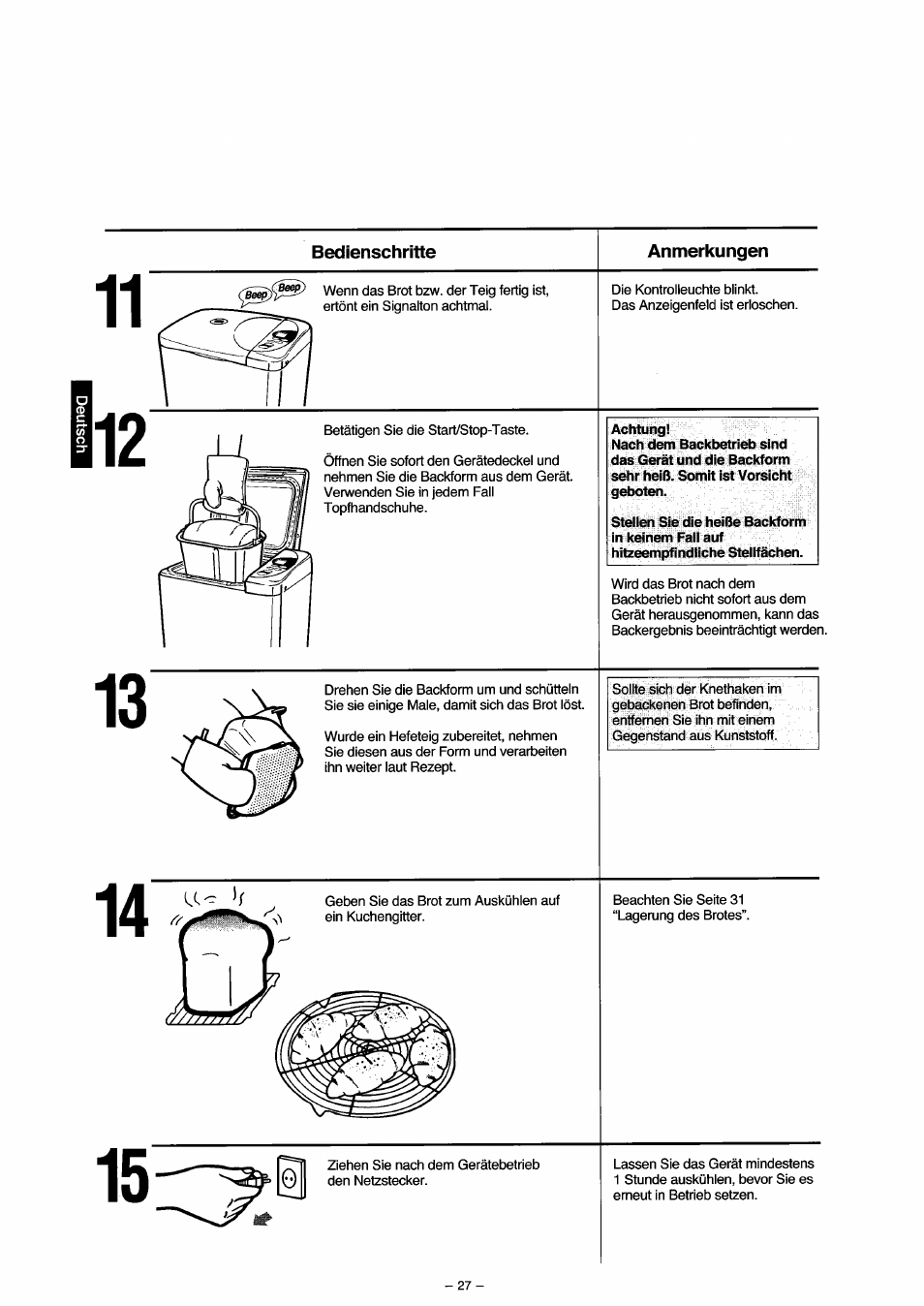 Achtung | Panasonic SD251 User Manual | Page 28 / 64