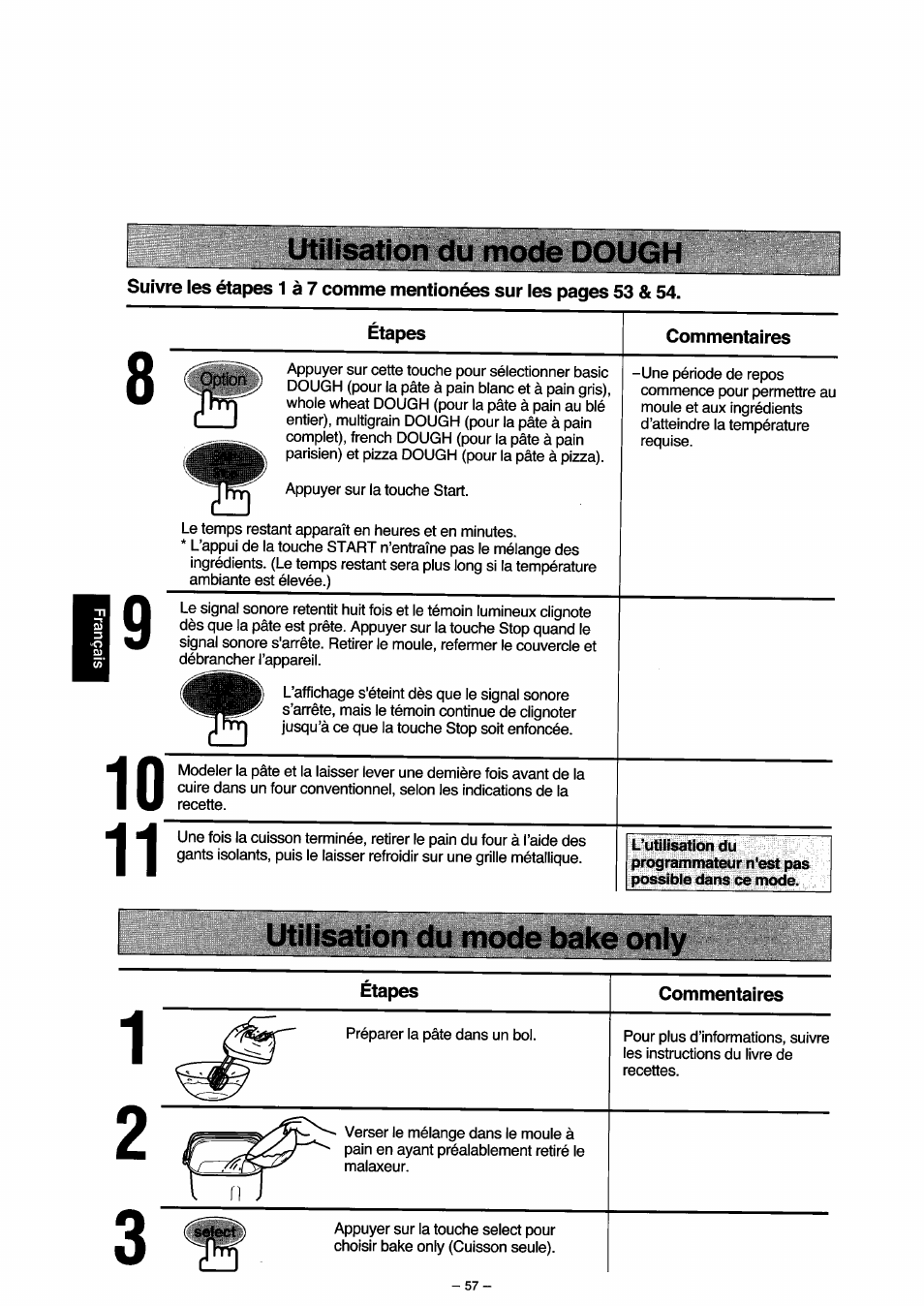 Utilisation du mode dough, Utilisation du mode bake only, L n j | Panasonic SD251 User Manual | Page 58 / 64