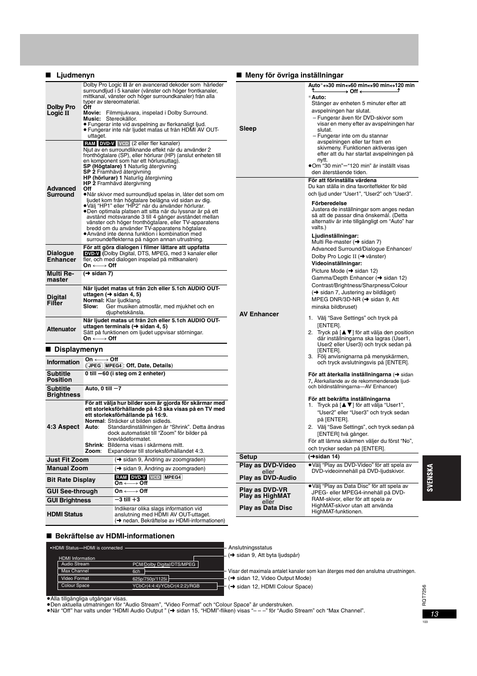 Sidan 13, N 13, Sidan 13, lj | Panasonic DVDS97EG User Manual | Page 103 / 116