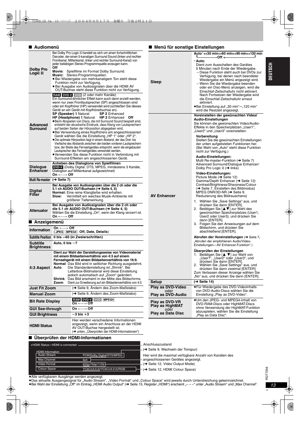 Seite 13, m, Seite 13, Seite 13) | E 13 | Panasonic DVDS97EG User Manual | Page 13 / 116