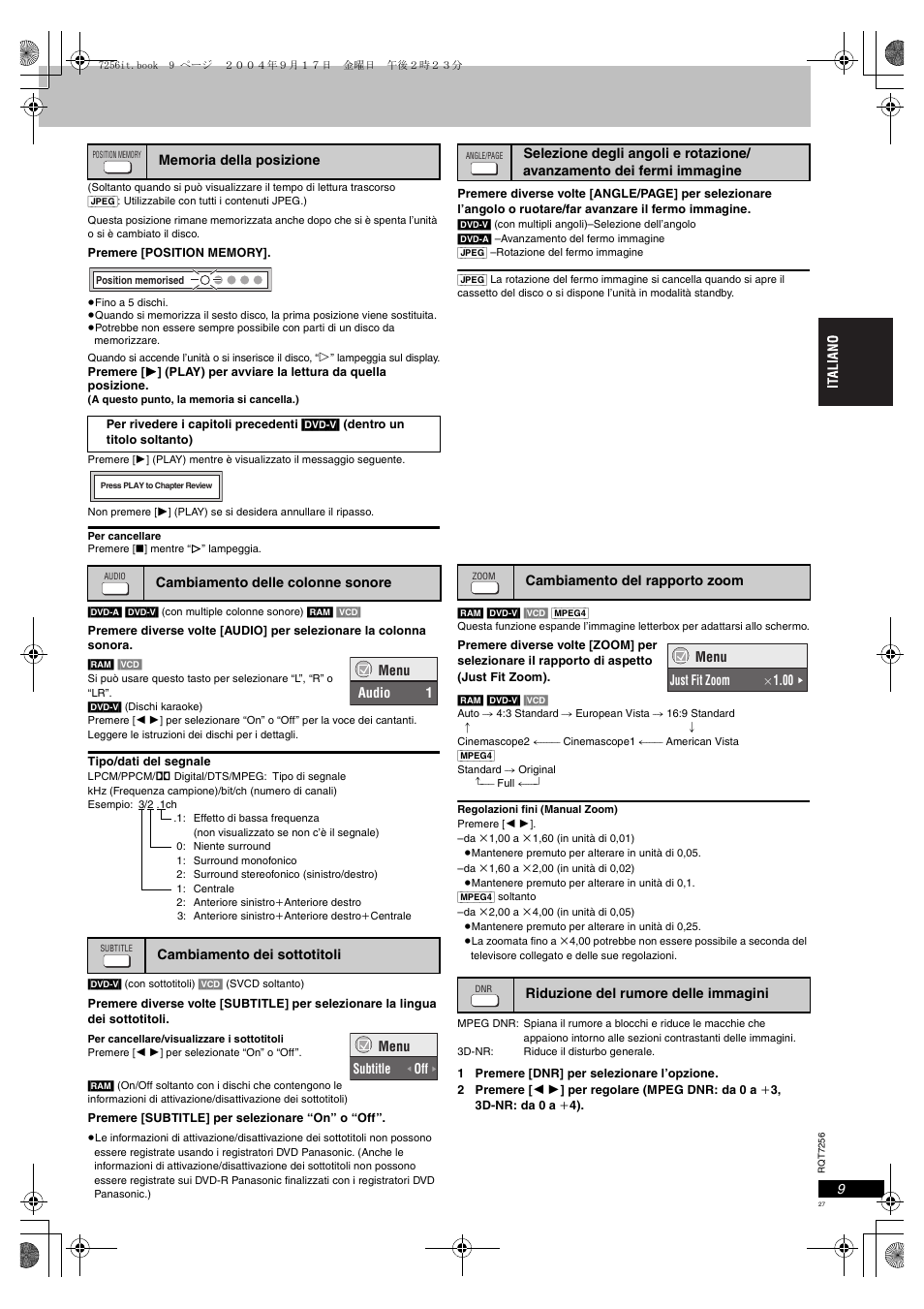 Comode funzioni, Pag. 9, m, Pag. 9 | Pag. 9, rid | Panasonic DVDS97EG User Manual | Page 27 / 116