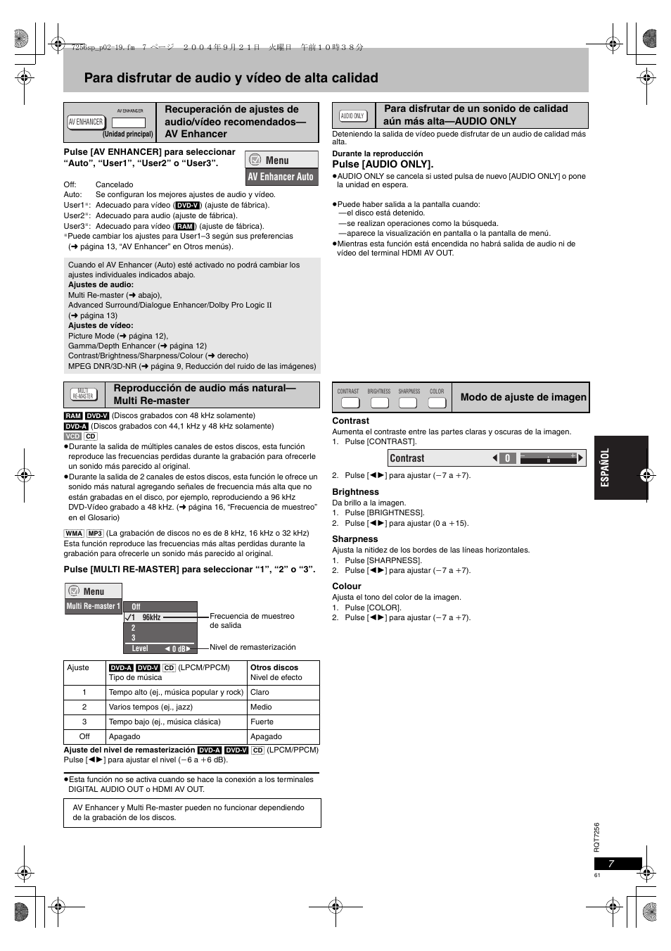 Para disfrutar de audio y vídeo de alta calidad | Panasonic DVDS97EG User Manual | Page 61 / 116